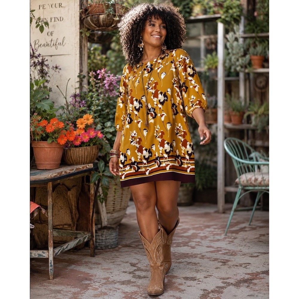 Ann Taylor Womans MP Medium Petite Dress Floral Mustard